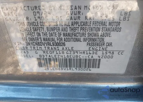 2024 Nissan Versa 1.6 S from USA, damaged, VIN 3N1CN8DV1RL930026